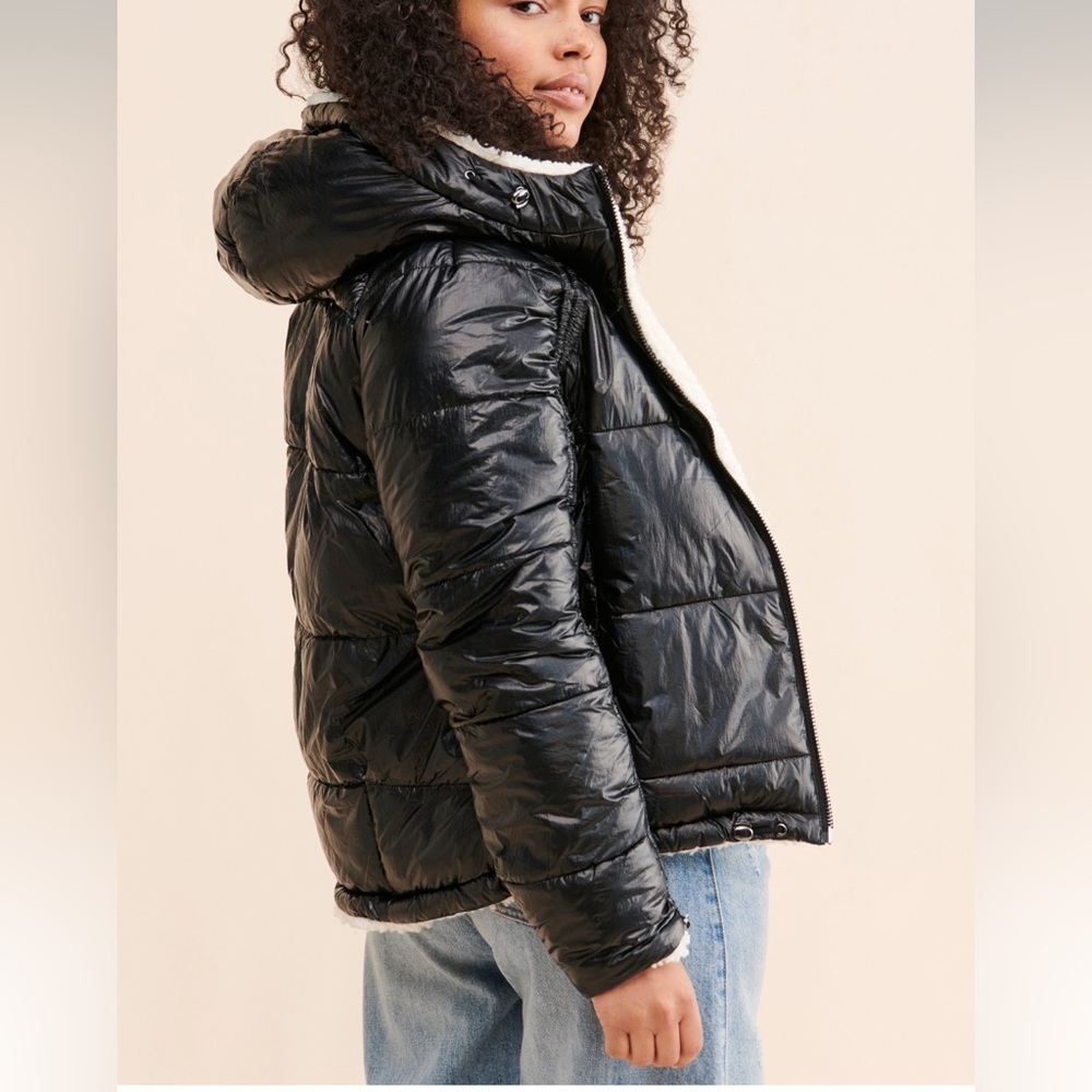 NVLT Black Puffer Reversible Jacket with Hood